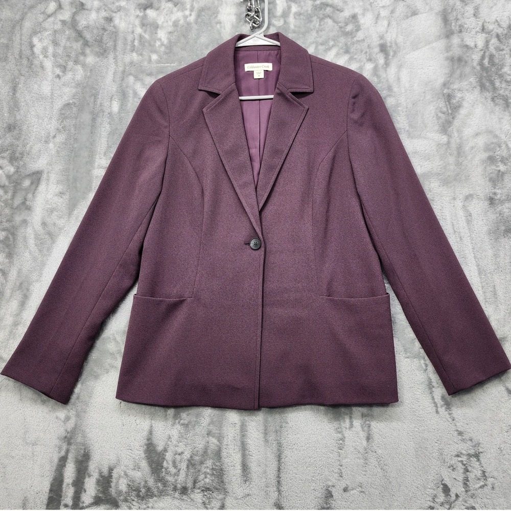 NEW Coldwater Creek Blazer Womens 10 Purple One Button Crepe Lined Jacket Office